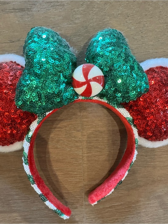 Disney Parks Christmas Holiday Peppermint Twist Minnie Ear Headband main image 4
